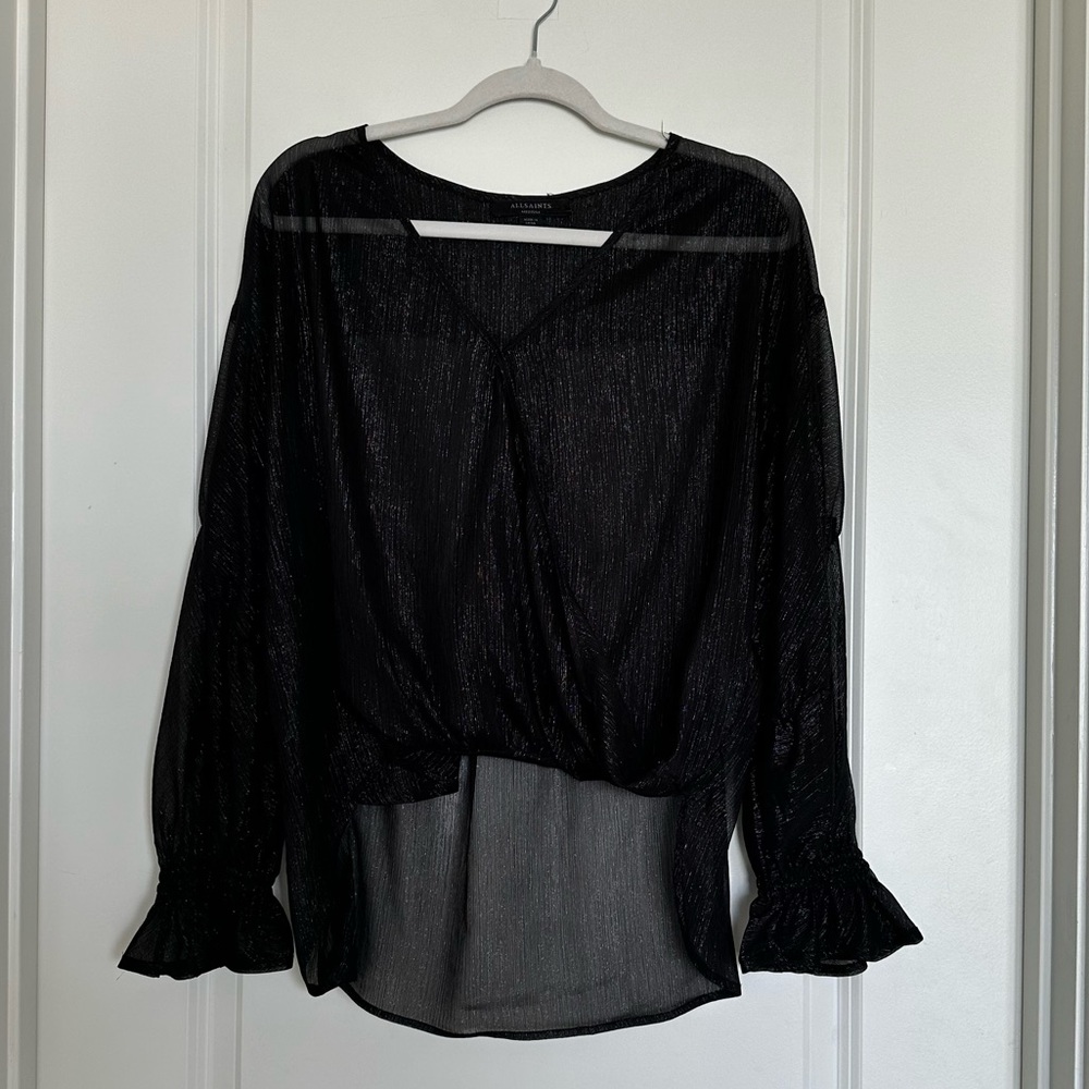 All Saints Sheer Black Blouse